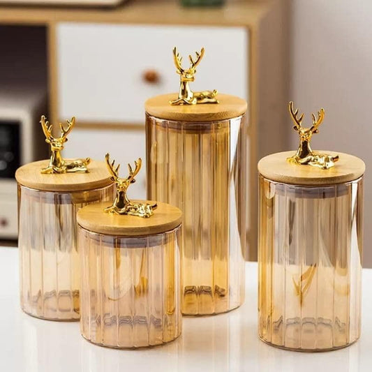 Lot de 4 Bocaux de Rangement en Verre  avec Couvercle Hermétique en Bambou