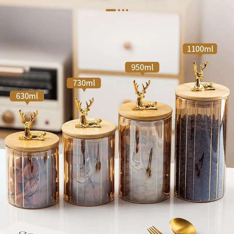 Lot de 4 Bocaux de Rangement en Verre  avec Couvercle Hermétique en Bambou